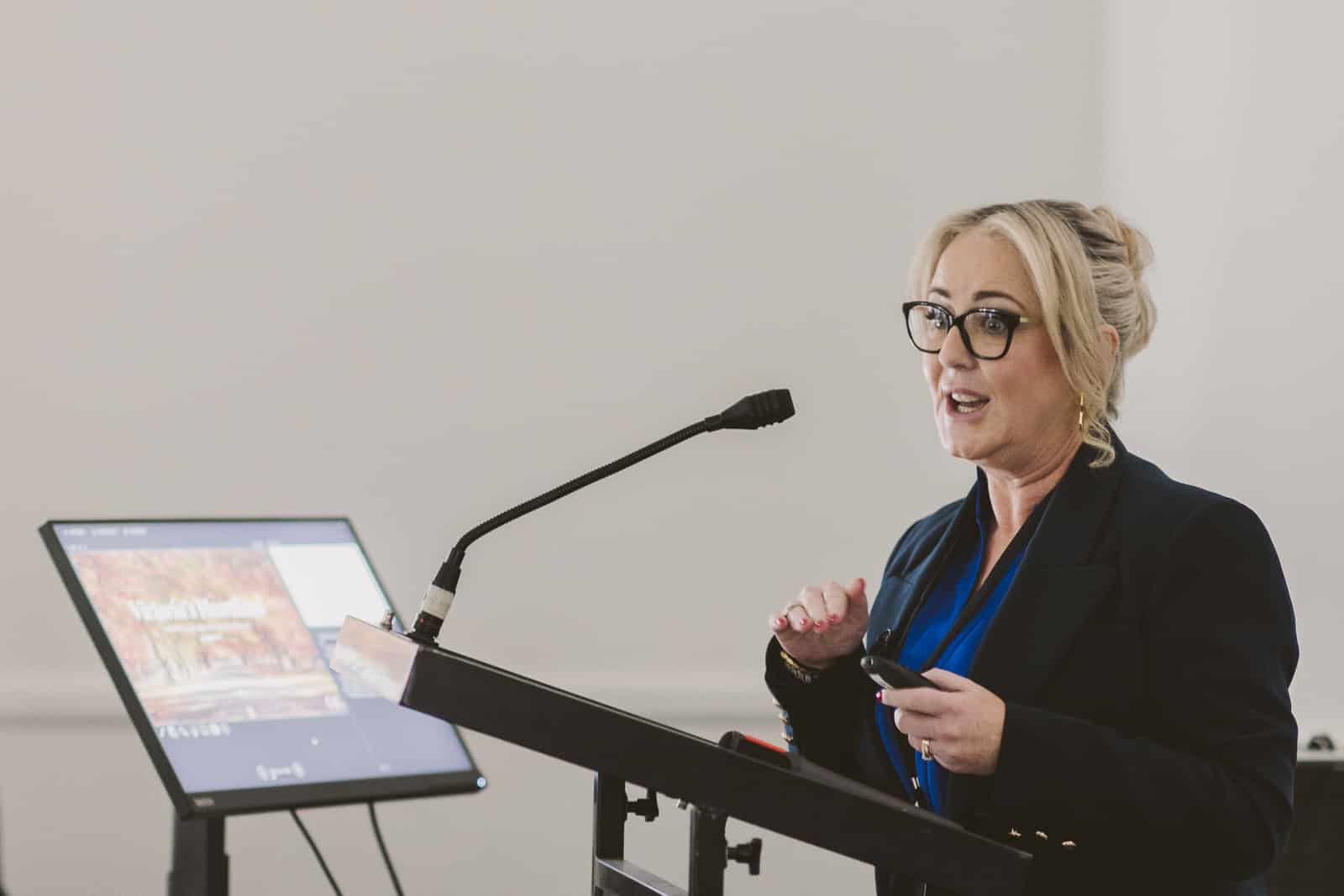 Caroline Kennedy speaking about practical AI for tourism and hospitality businesses